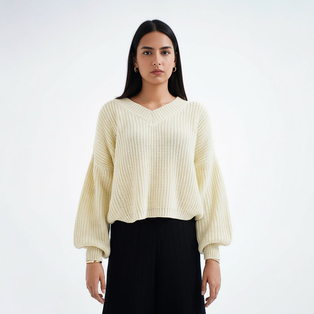 Ivory V-neck Jumper