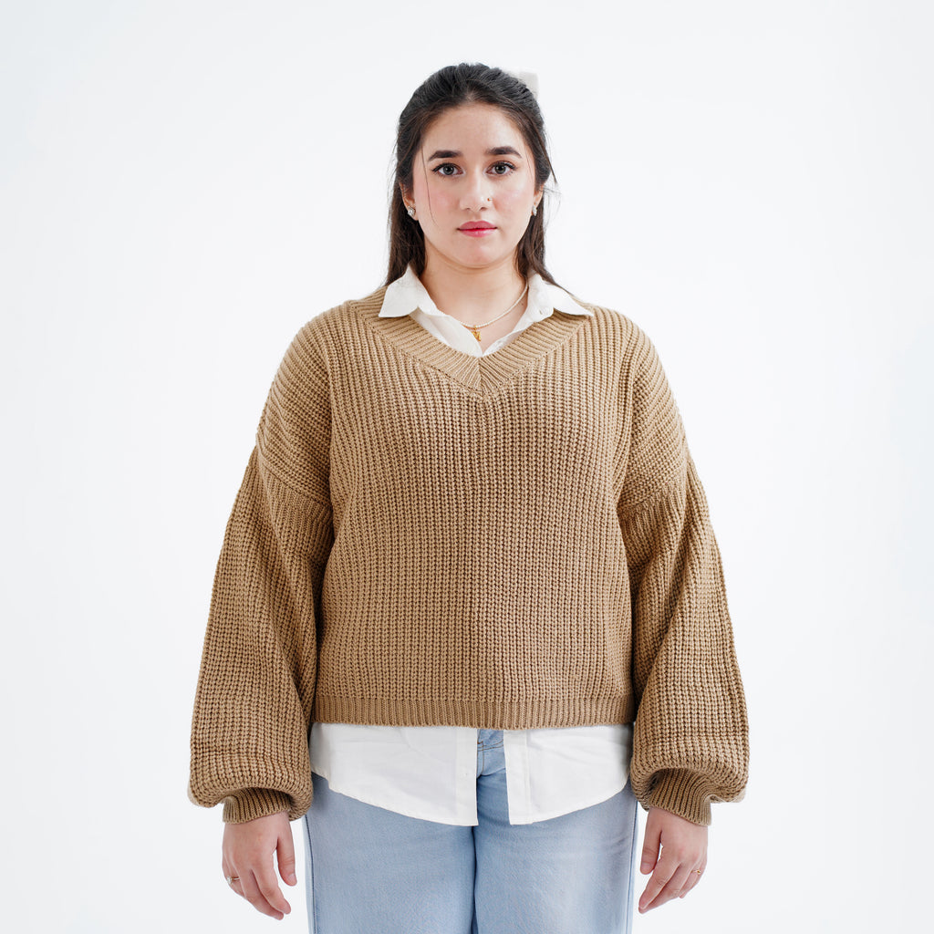 Tan V-Neck Jumper
