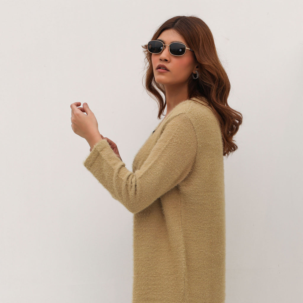 Fur Drape Long Sweater