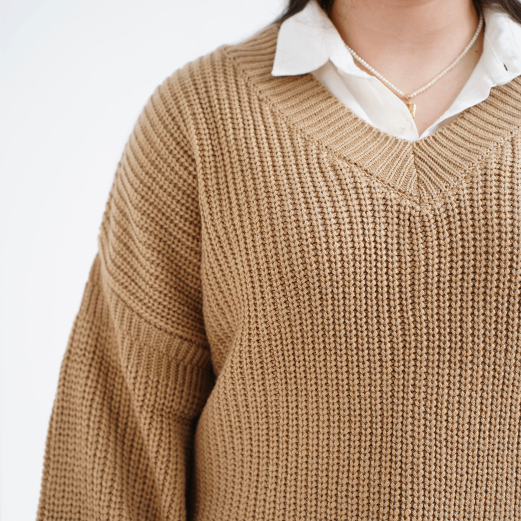 Tan V-Neck Jumper