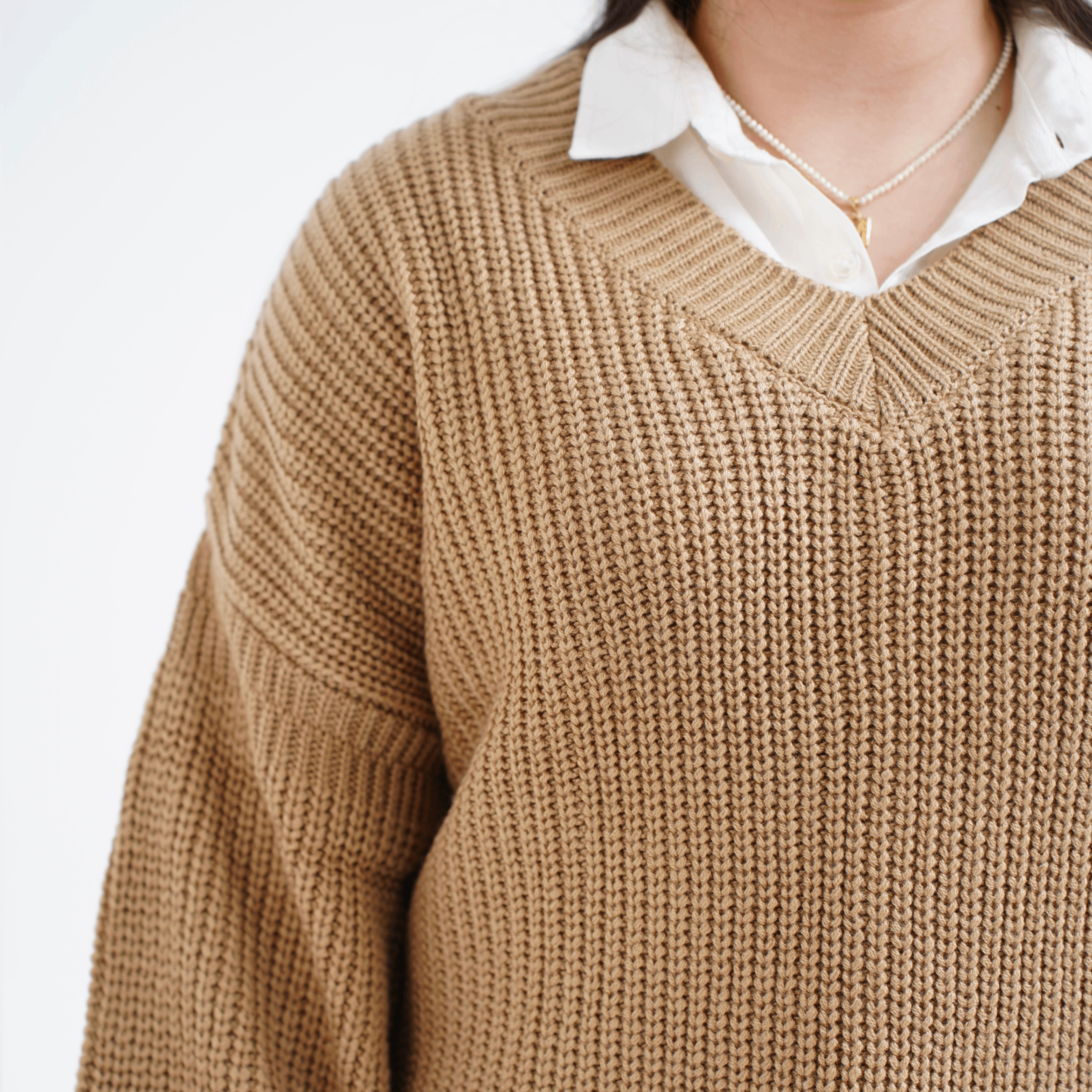 Tan V-Neck Jumper